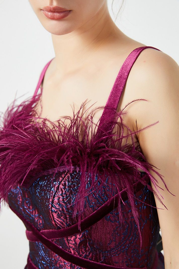Feather neckline dress clearance