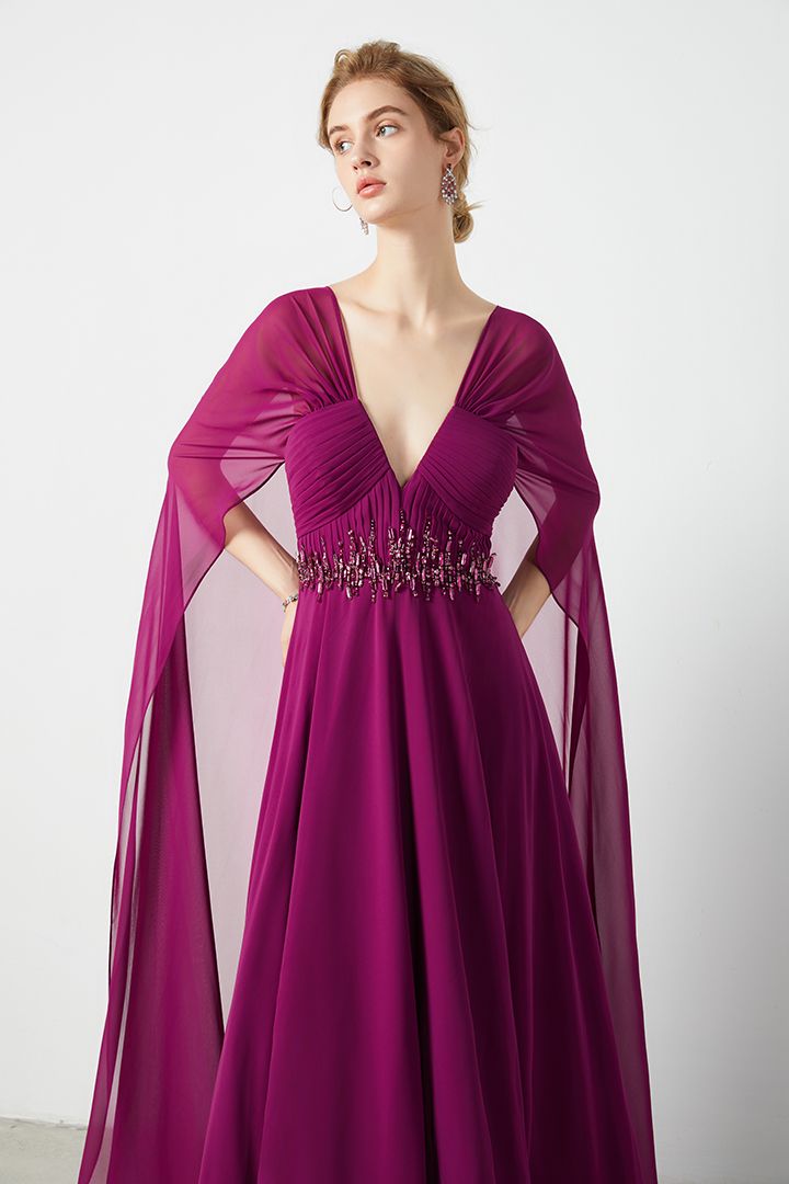 Embellished cape sleeves dress