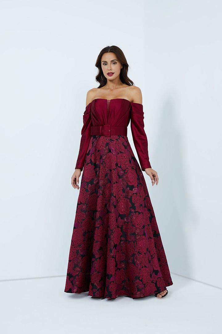 Long sleeve brocade best sale dress