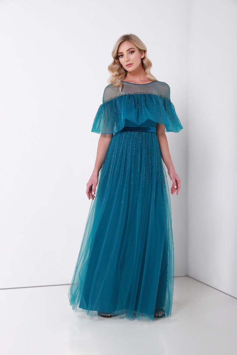 Embellished ruffled cape dress Vivid Flair