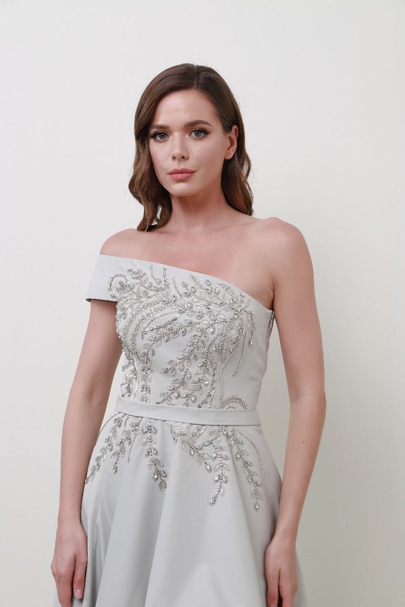 one shoulder embellished dress