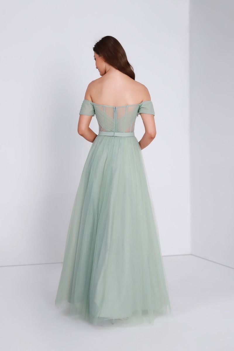 Beading embellished off shoulder belted dress 2025