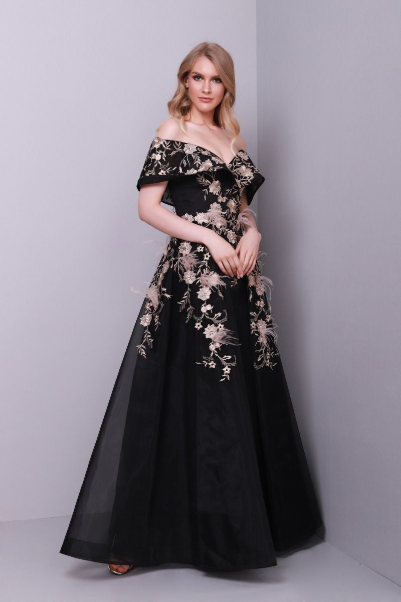 Black floral store applique dress