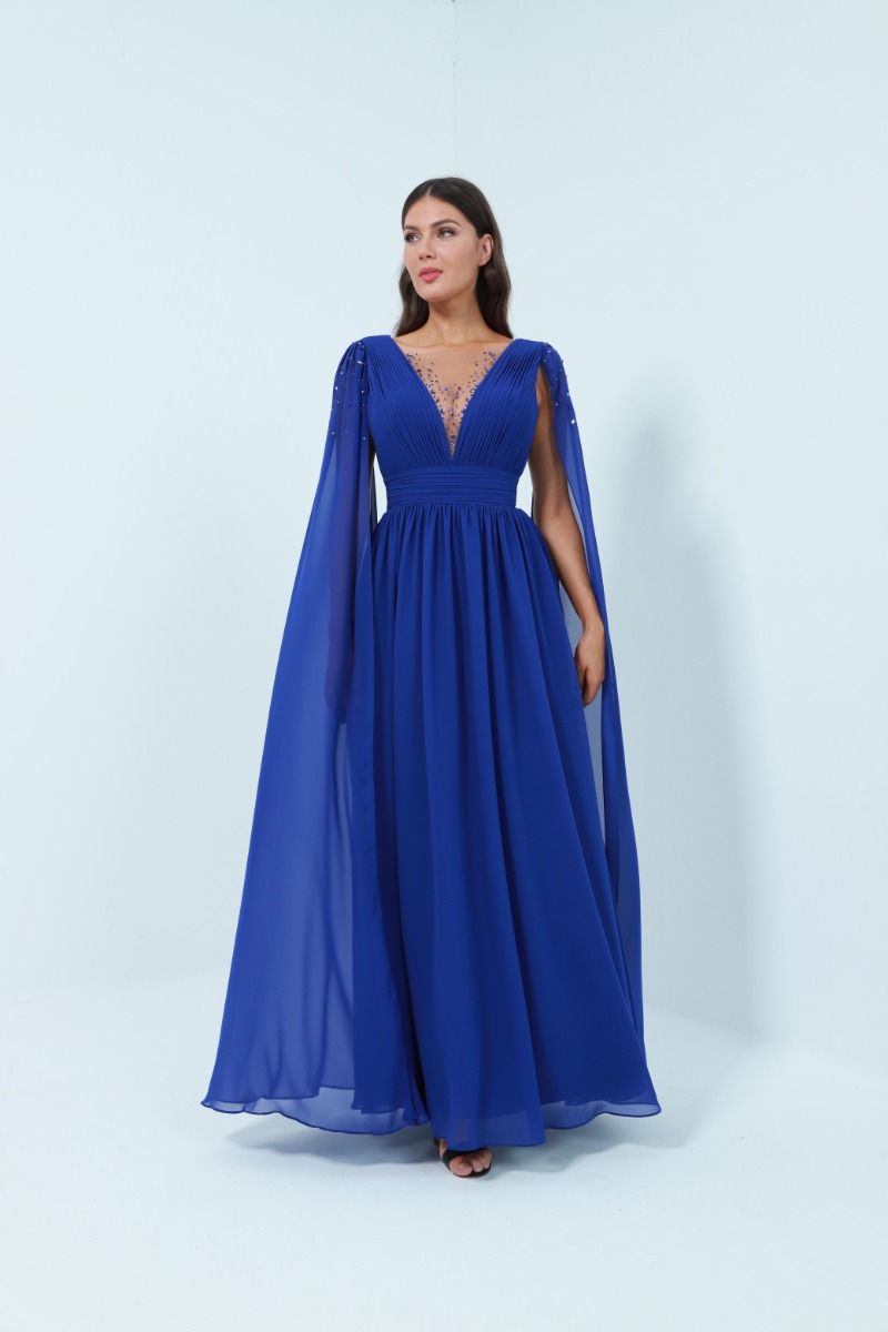 Cape sleeves chiffon dress