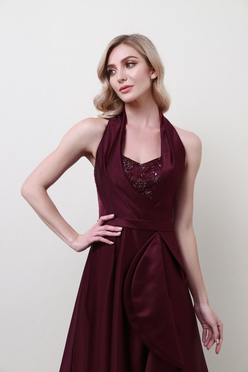 Embellished bustier halter dress