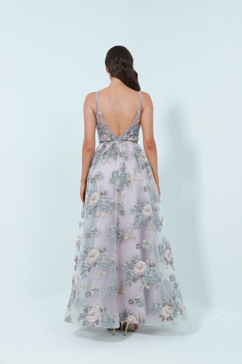 Bcbg metallic embroidered organza gown 2025
