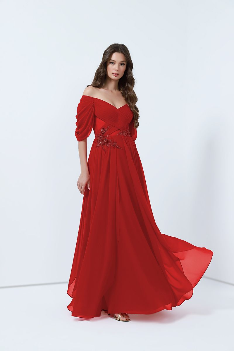 Draped dresses with sleeves cheap
