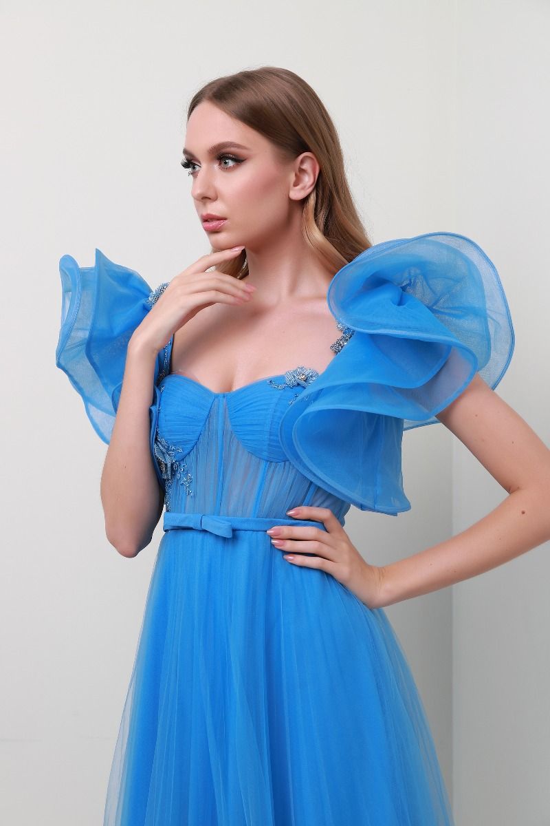 Oversized shoulders mesh dress