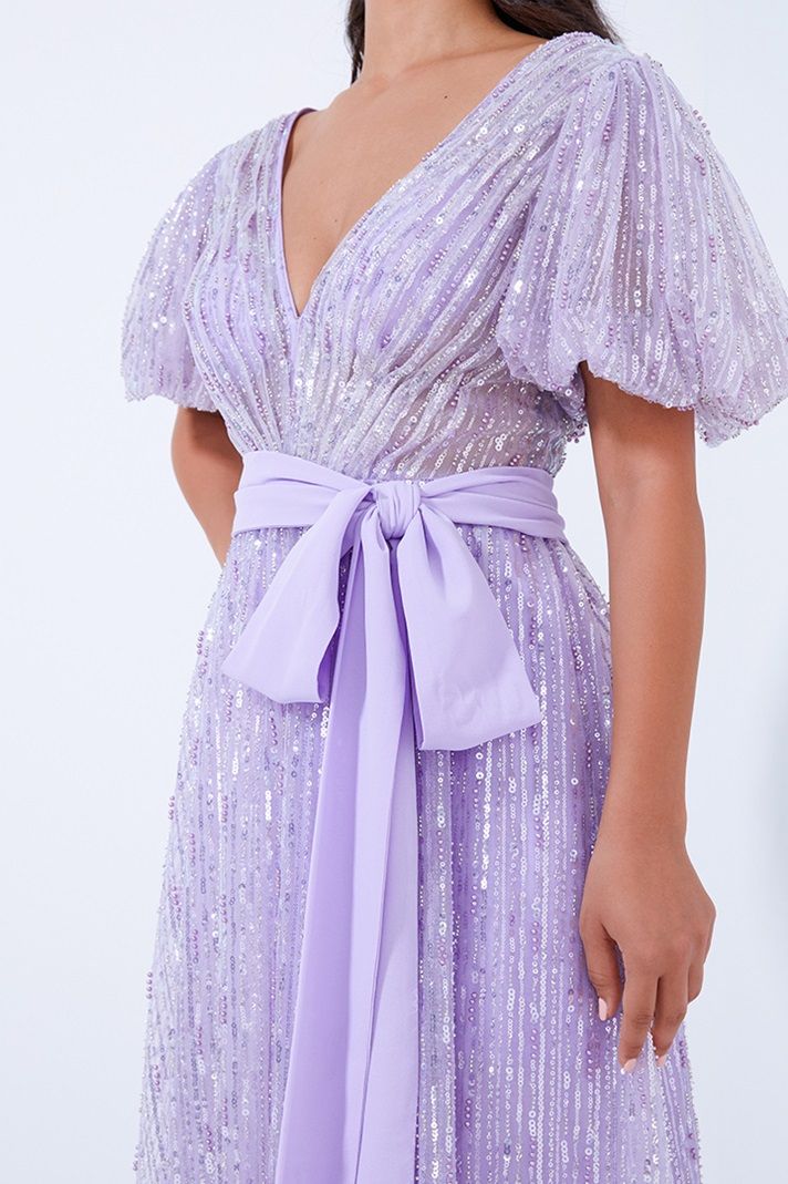 Sequin frill sleeves dress