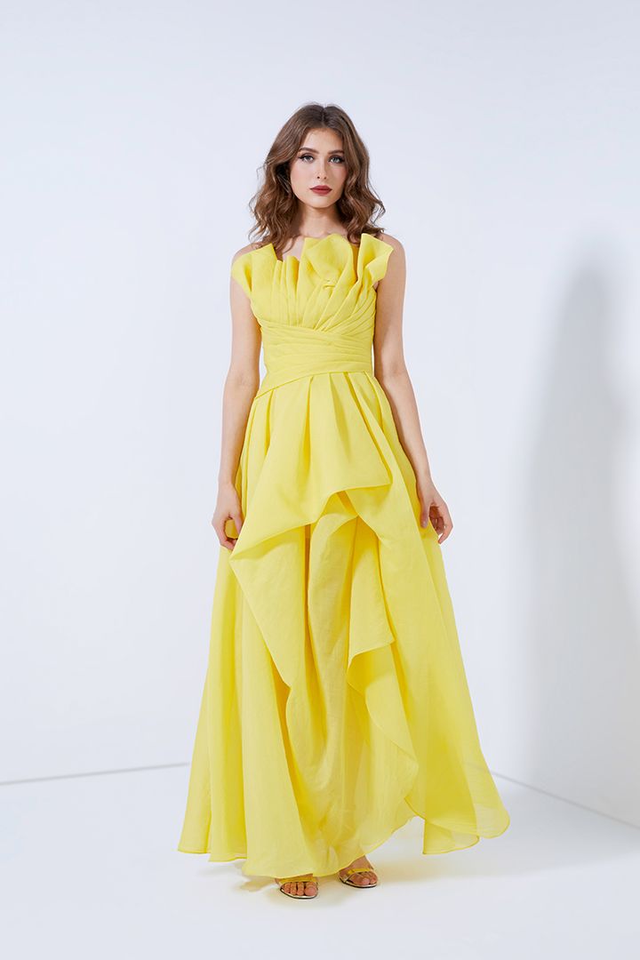 Yellow bustier dress sales