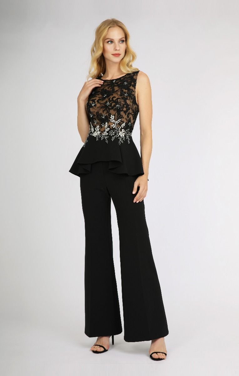 Black jumpsuit with lace sales back