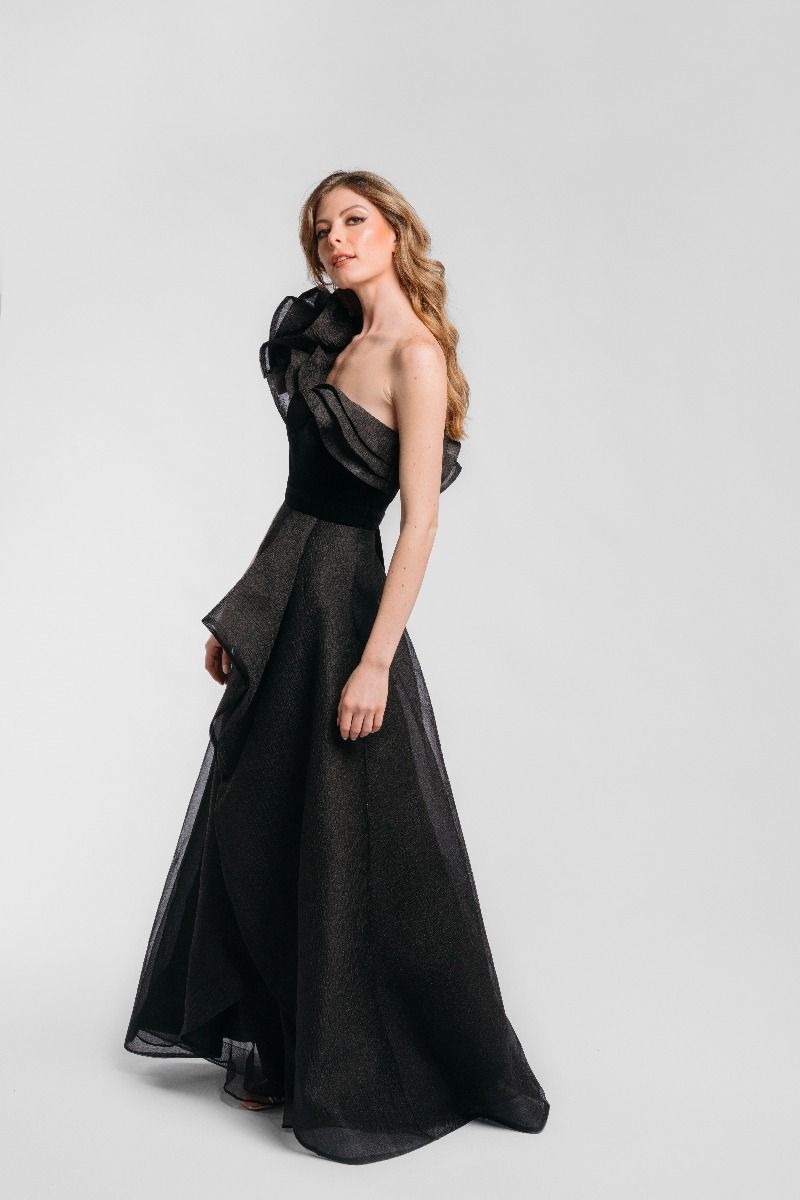 Tiered ruffled shoulder dress