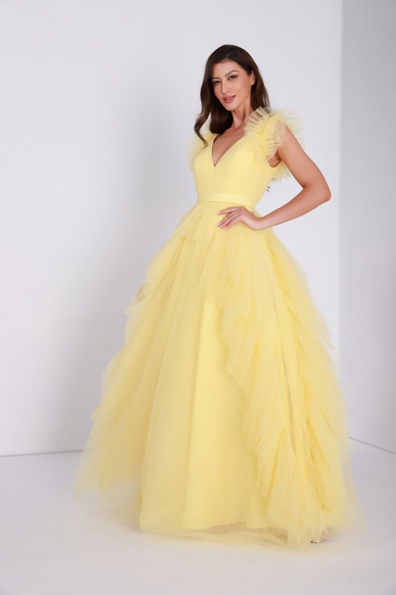 Ruffled V neck dress