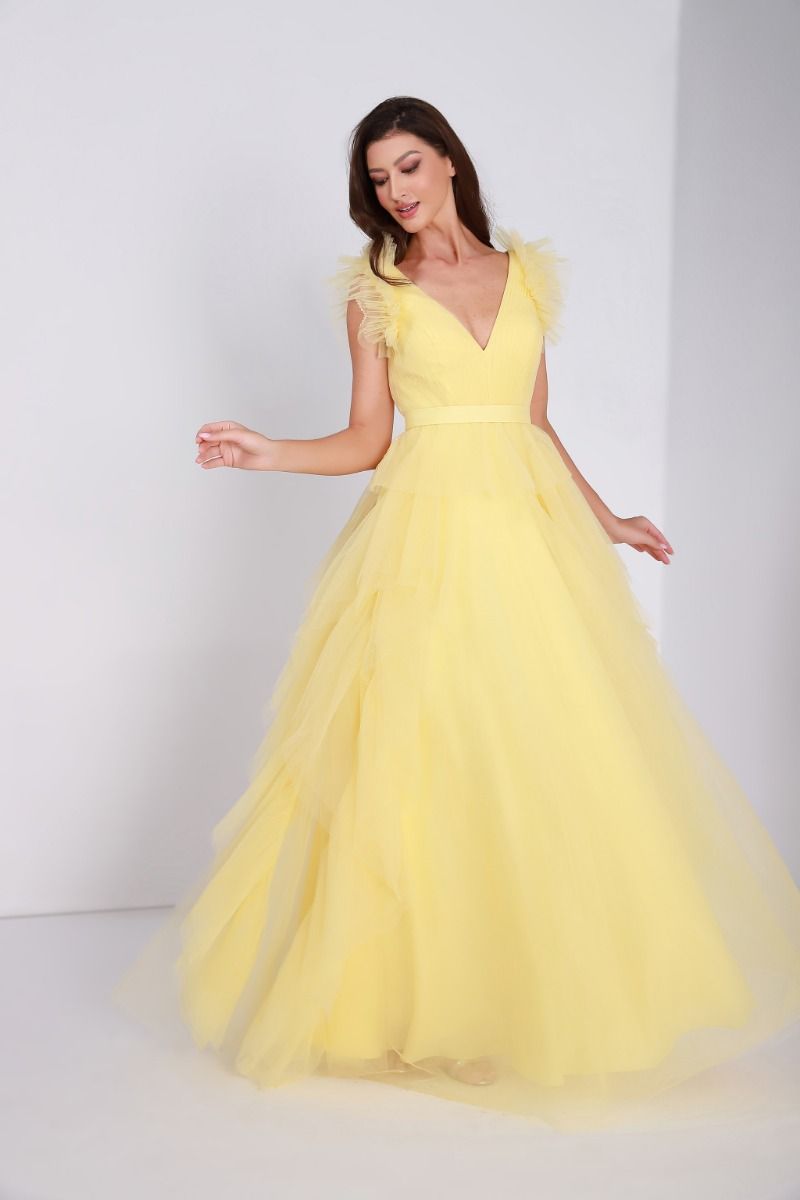 Ruffled V neck dress