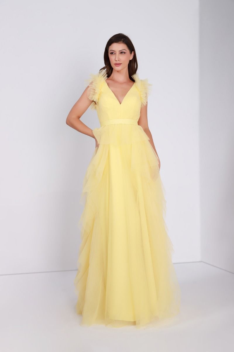 Ruffled V neck dress