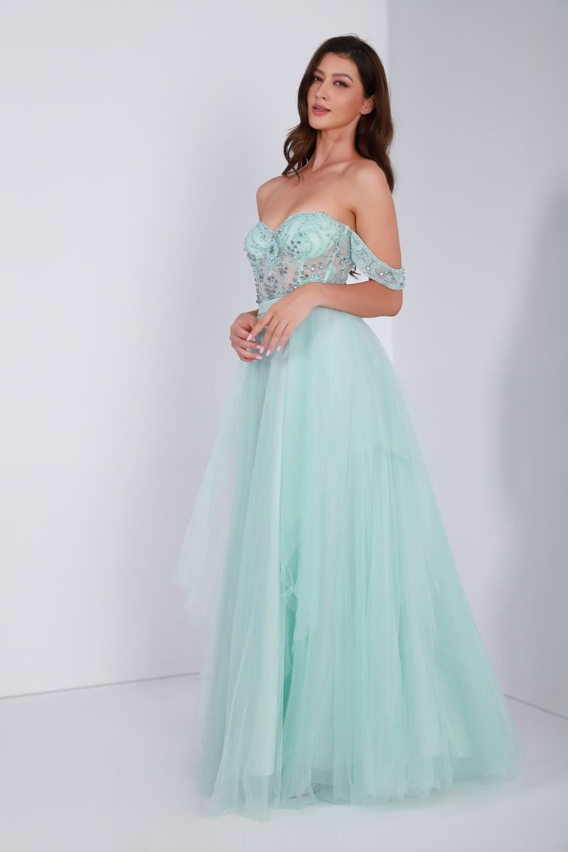 Off-shoulder embellished dress
