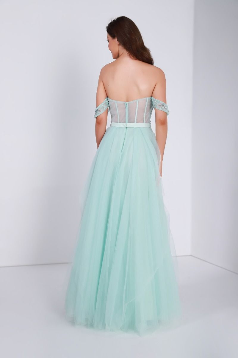 Off-shoulder embellished dress