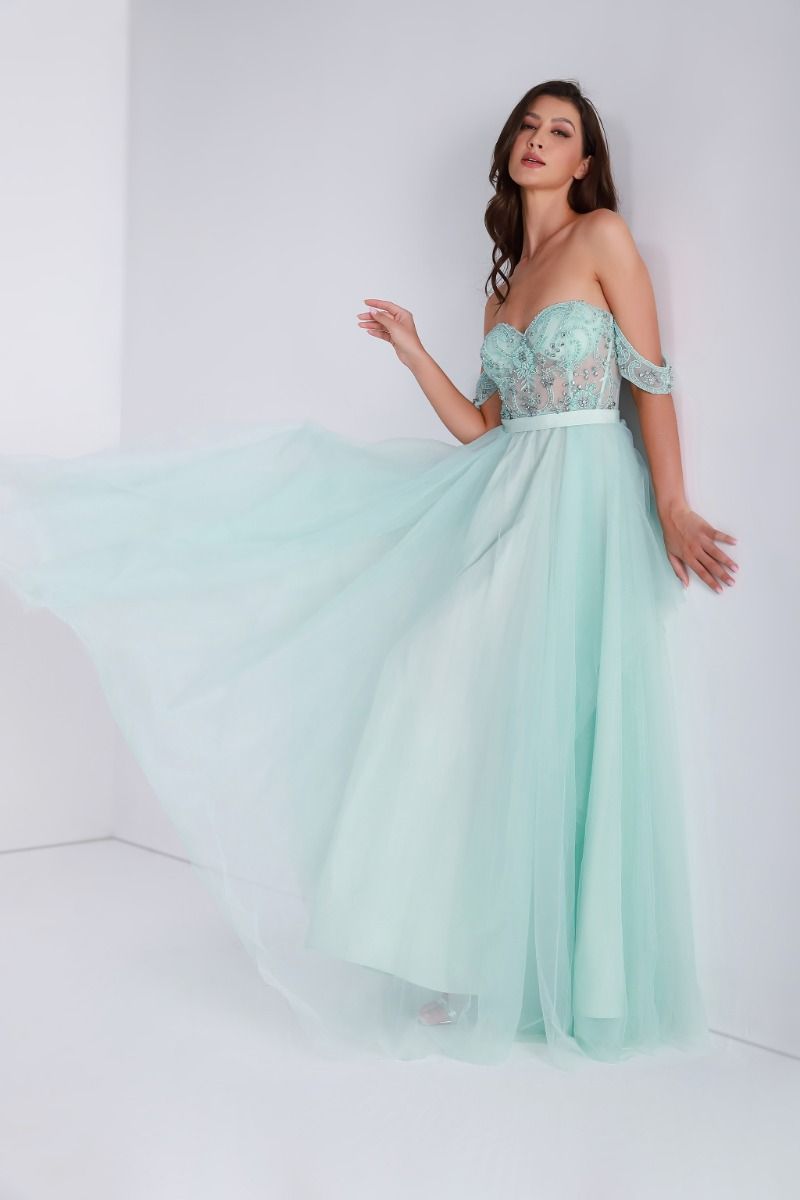 Off-shoulder embellished dress