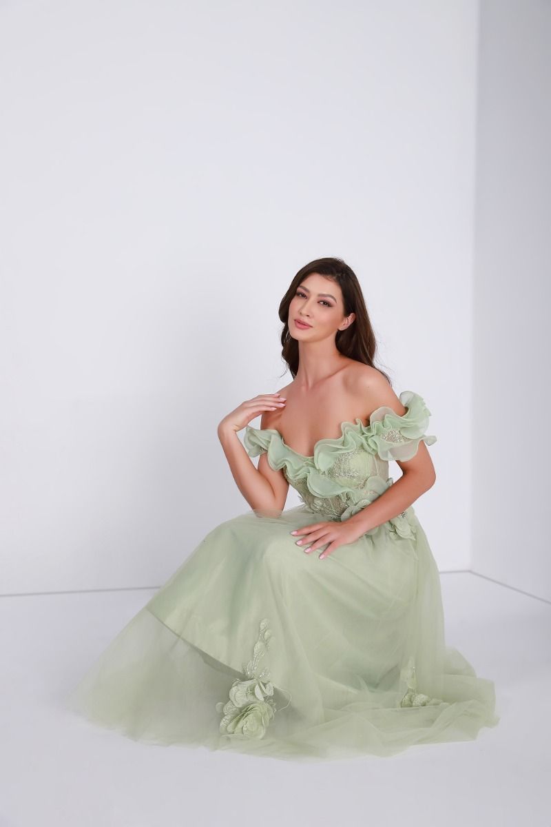 Ruffled off-shoulder dress
