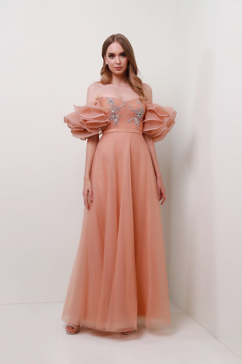 Unique shoulder ruffles dress