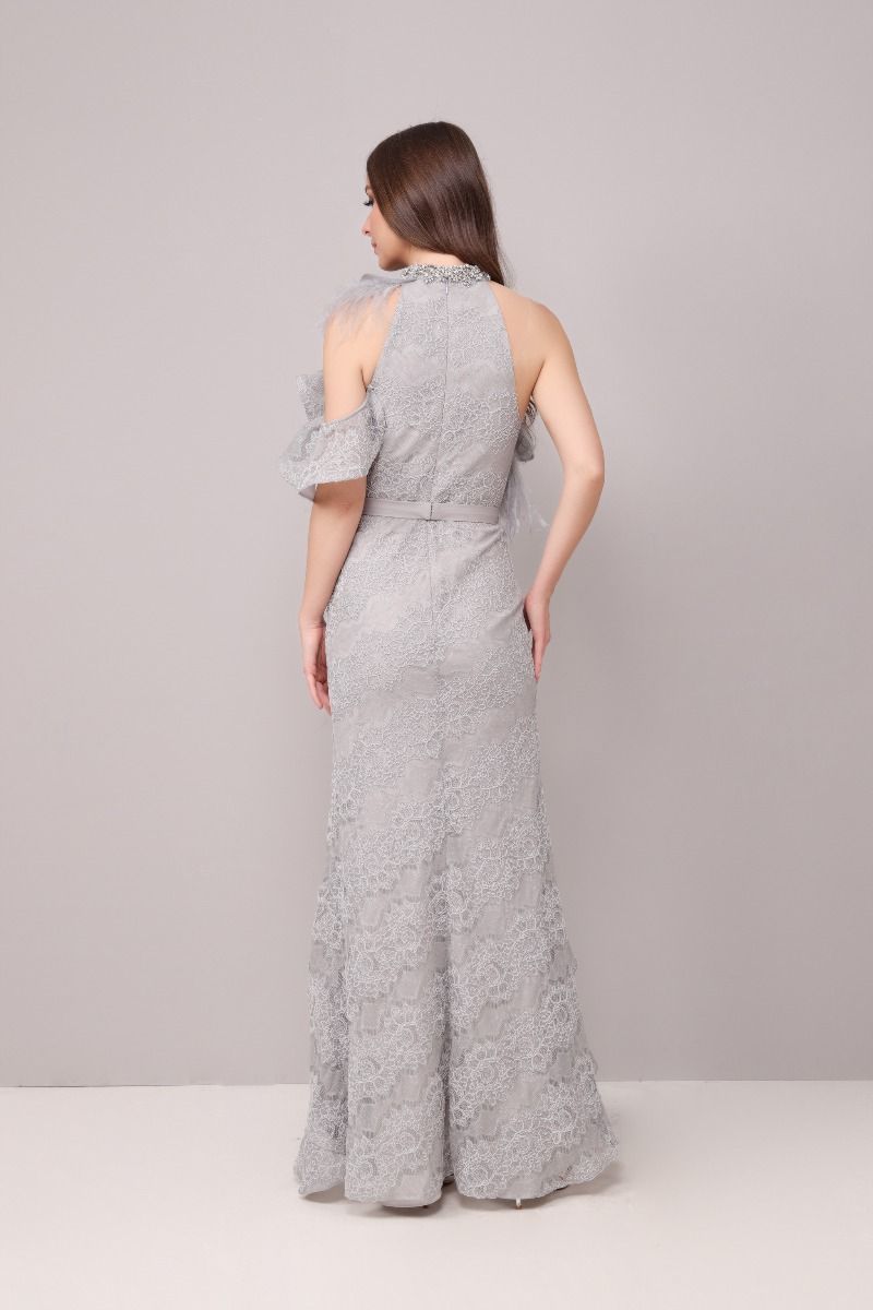 Feather trimming Asymmetric dress