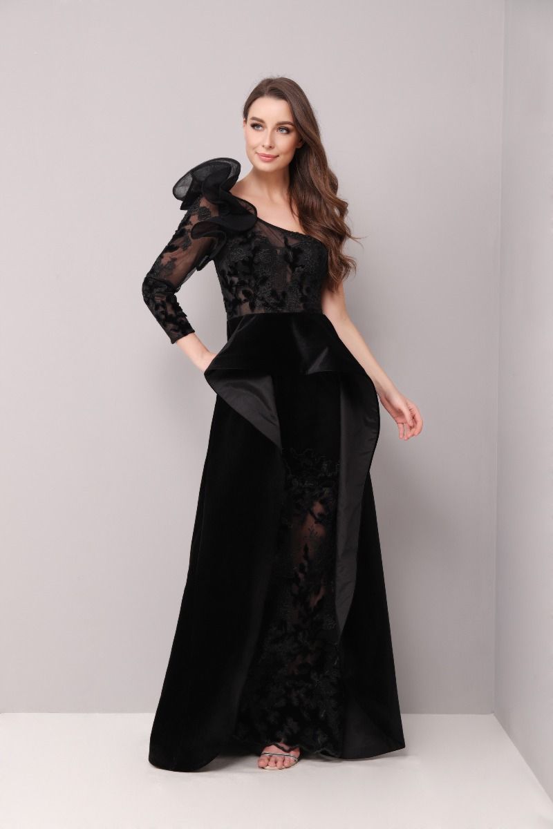 Statement ruffled shoulder dress
