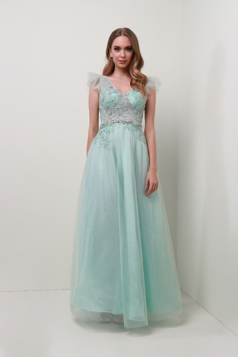 Embellished V neck dress
