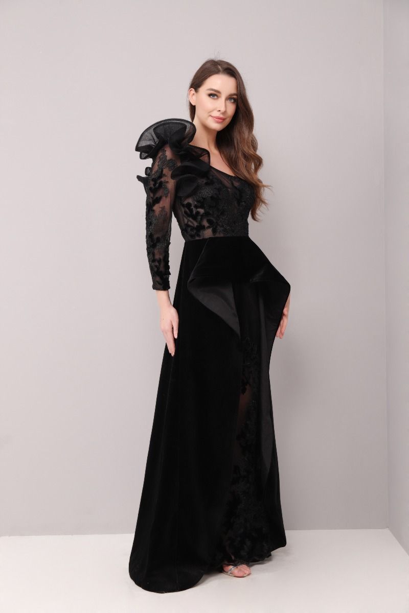 Statement ruffled shoulder dress