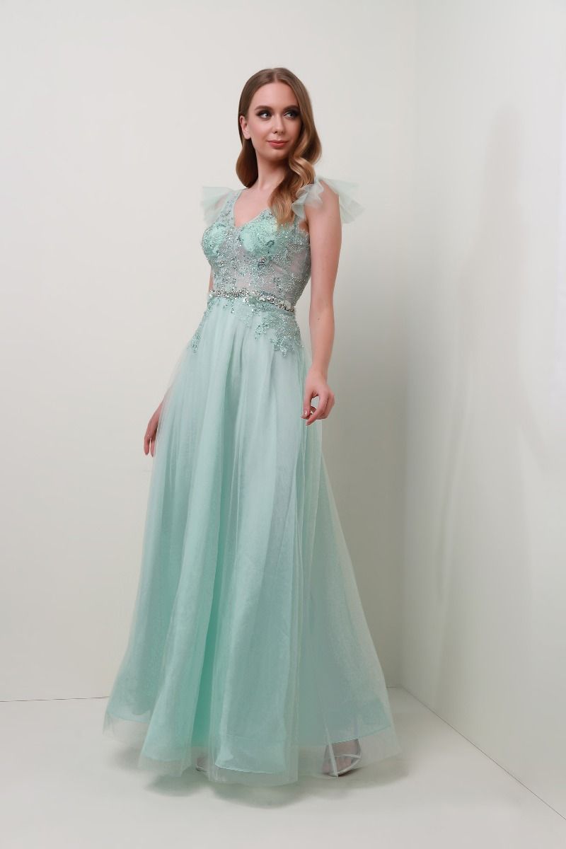 Embellished V neck dress