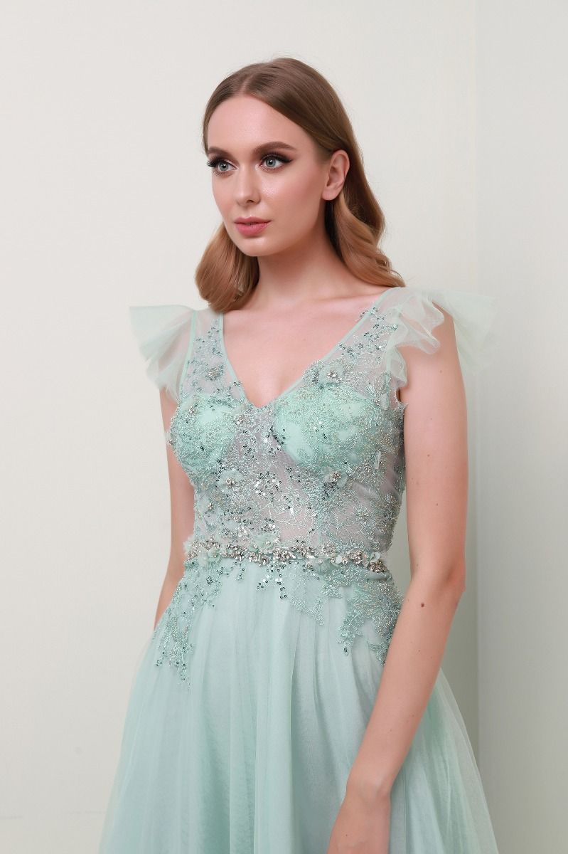 Embellished V neck dress