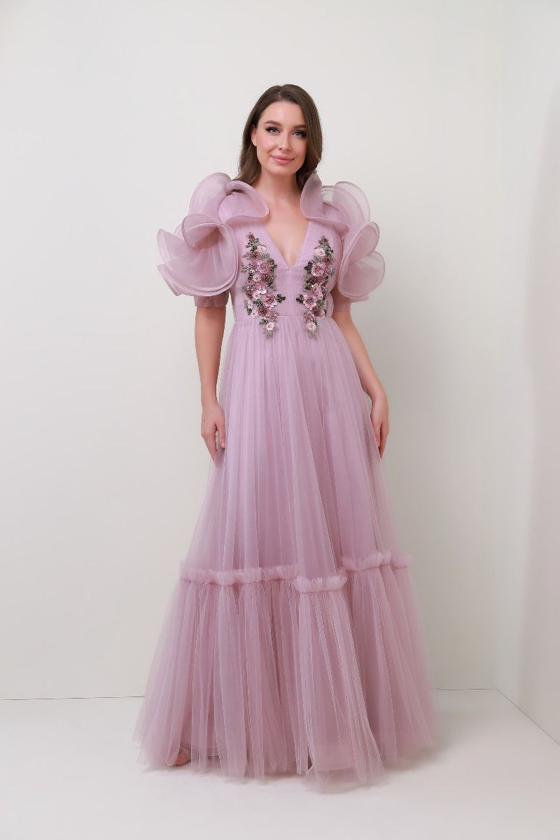 unique shoulder ruffles dress 