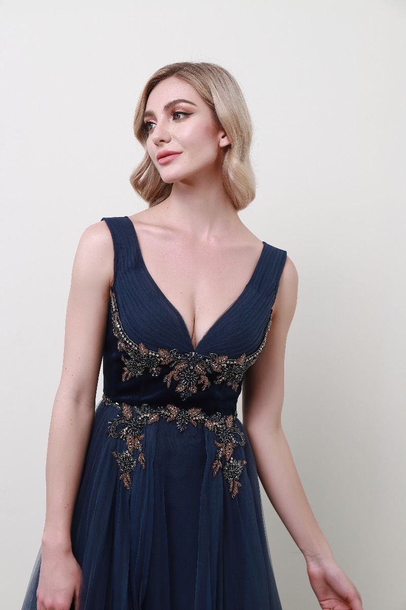Embellished velvet inserts dress 