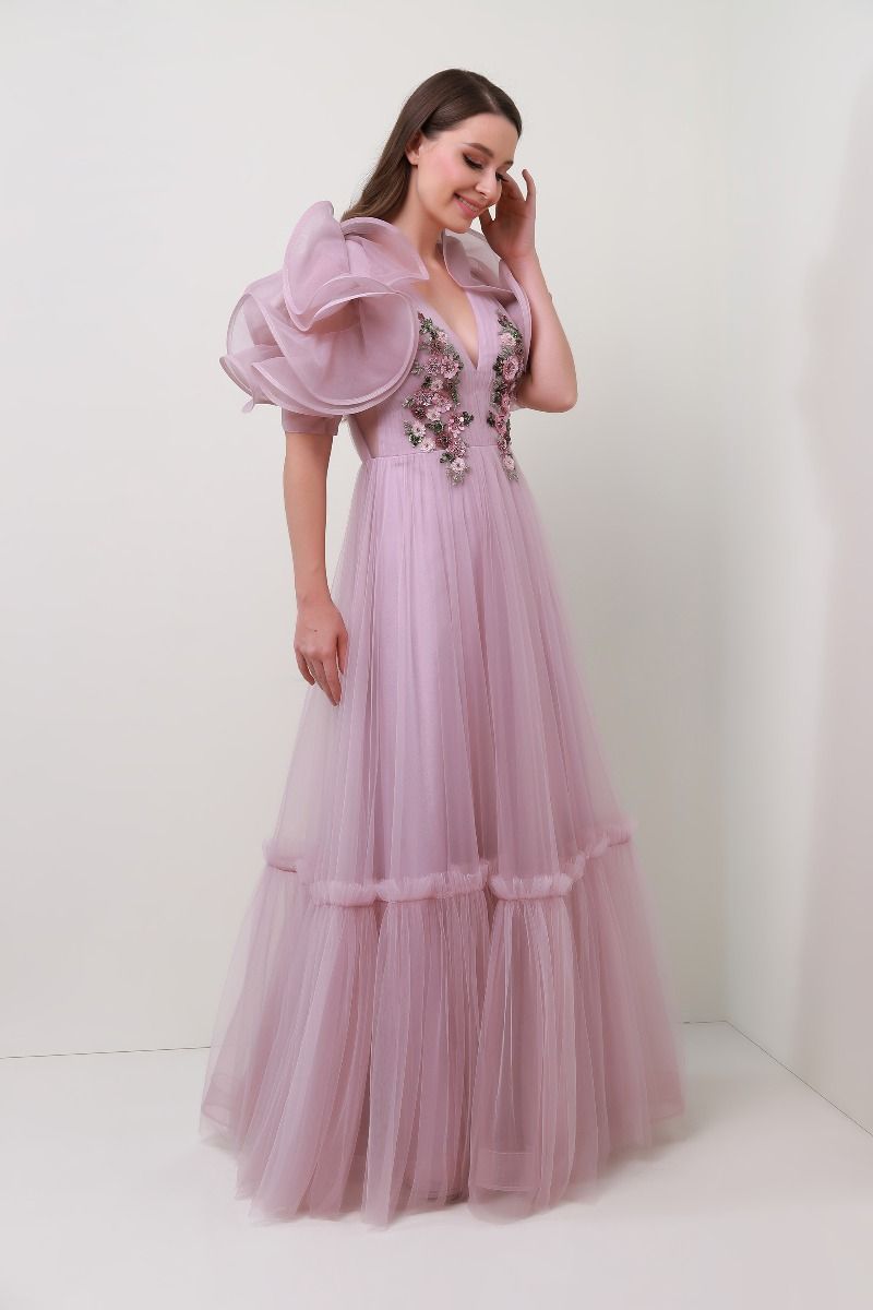 Unique shoulder ruffles dress 