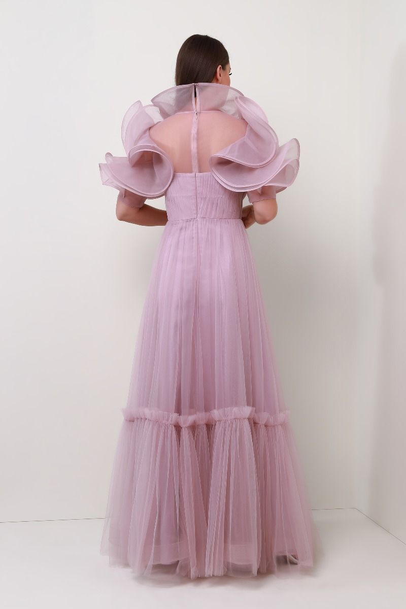 Unique shoulder ruffles dress 