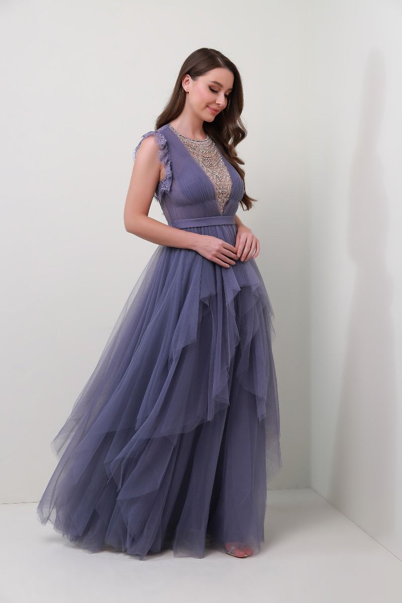 Embellished high neckline dress