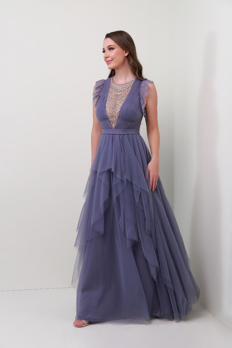 Embellished high neckline dress