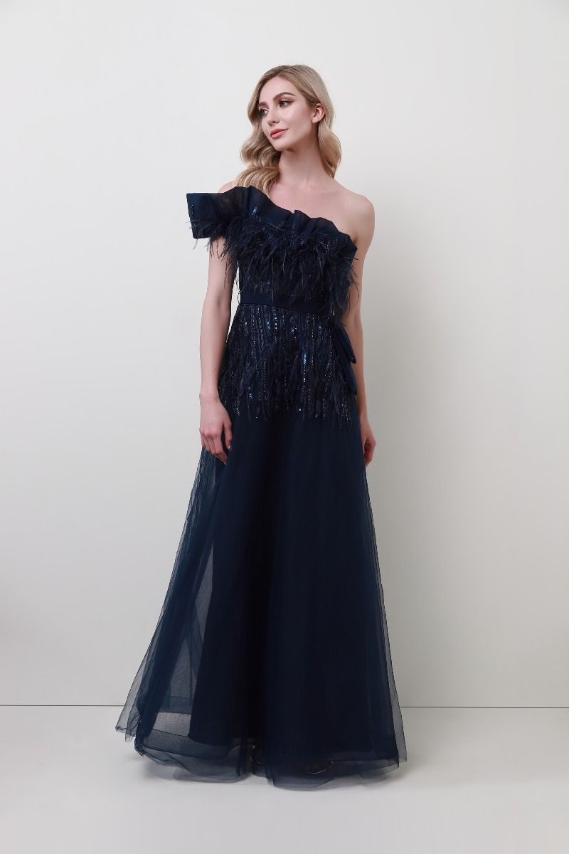 Feather & sequin embellishment dress