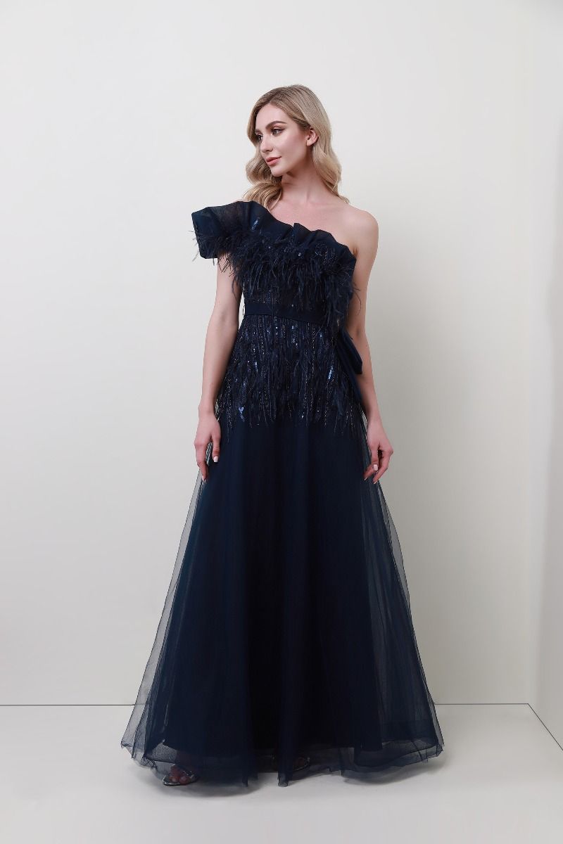 Feather & sequin embellishment dress