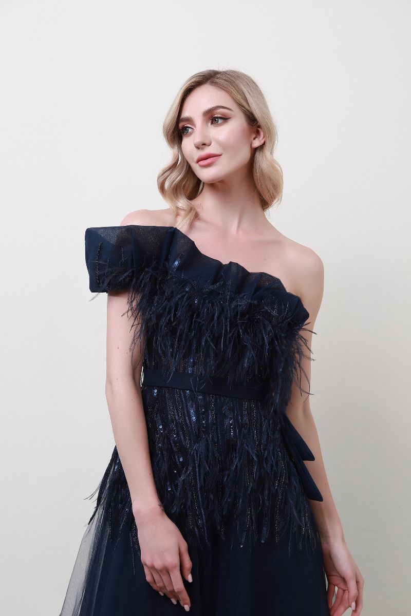 Feather & sequin embellishment dress