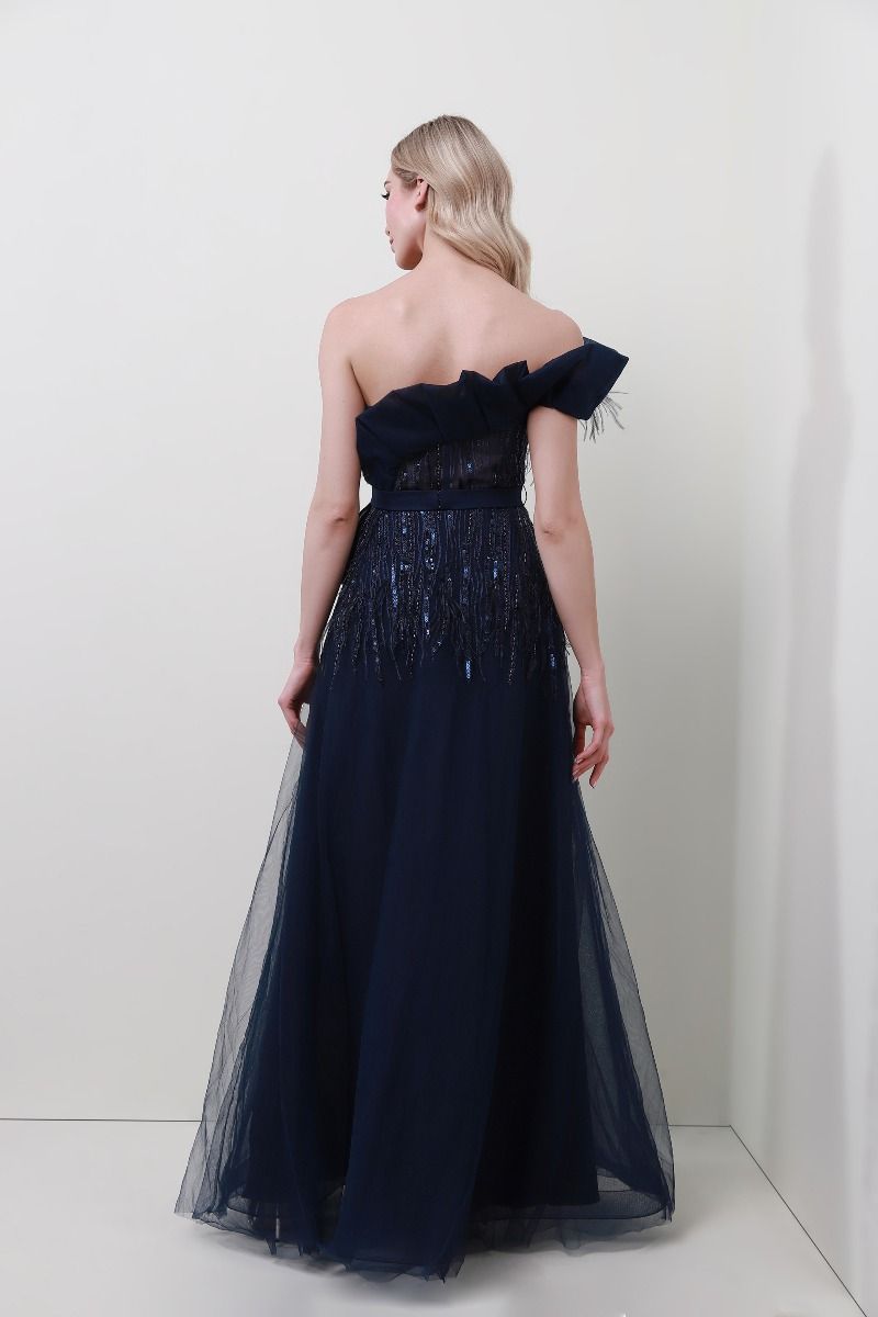 Feather & sequin embellishment dress