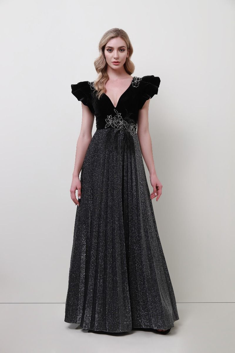 Velvet frill sleeves dress