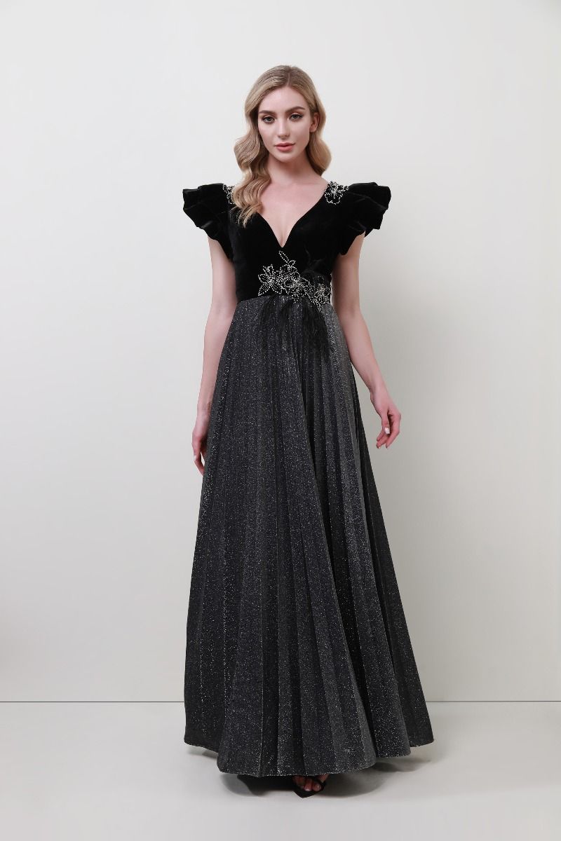Velvet frill sleeves dress