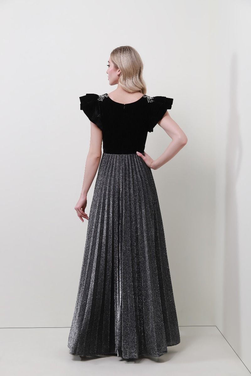 Velvet frill sleeves dress