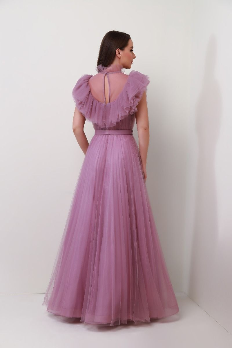 Embellished belt pleated dress