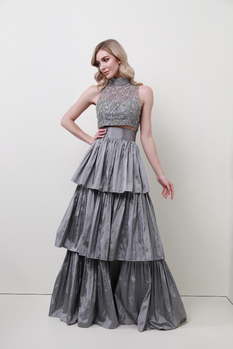 Embellished high neckline dress