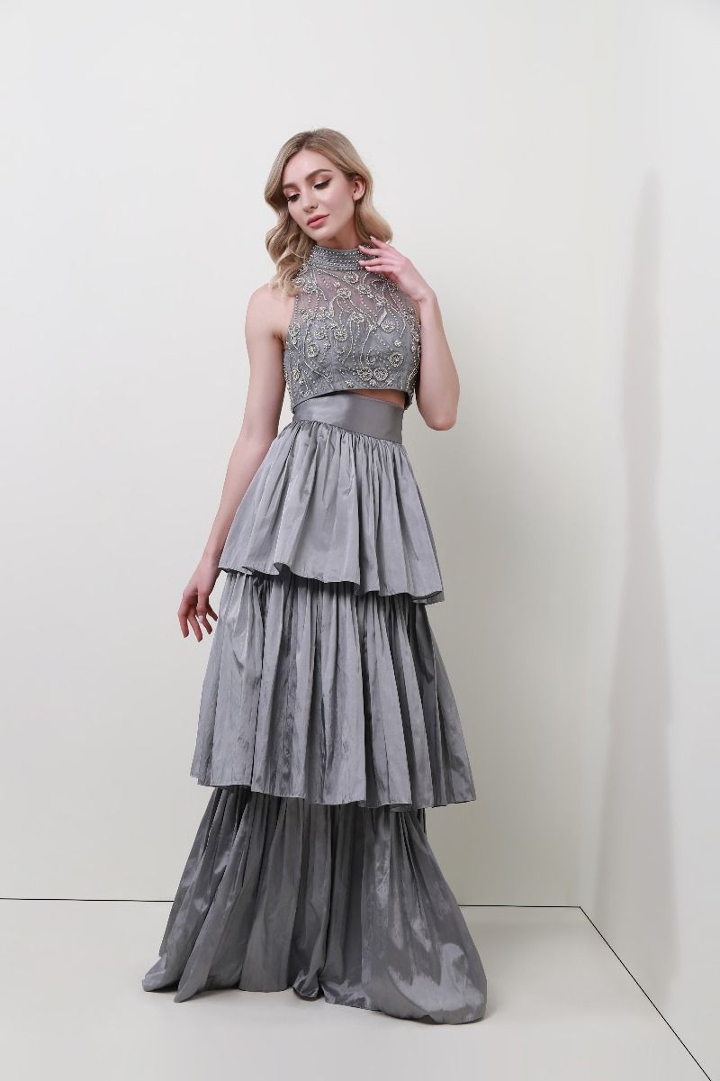 Embellished high neckline dress