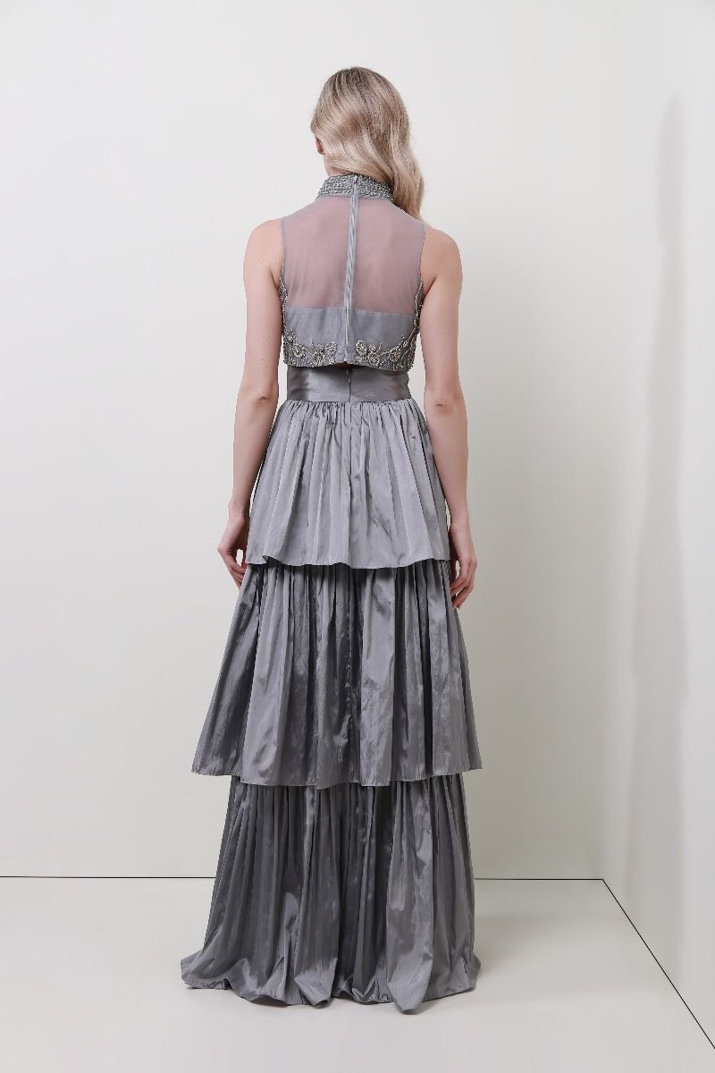 Embellished high neckline dress