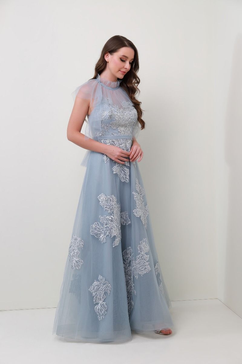 Frill trimming neckline dress
