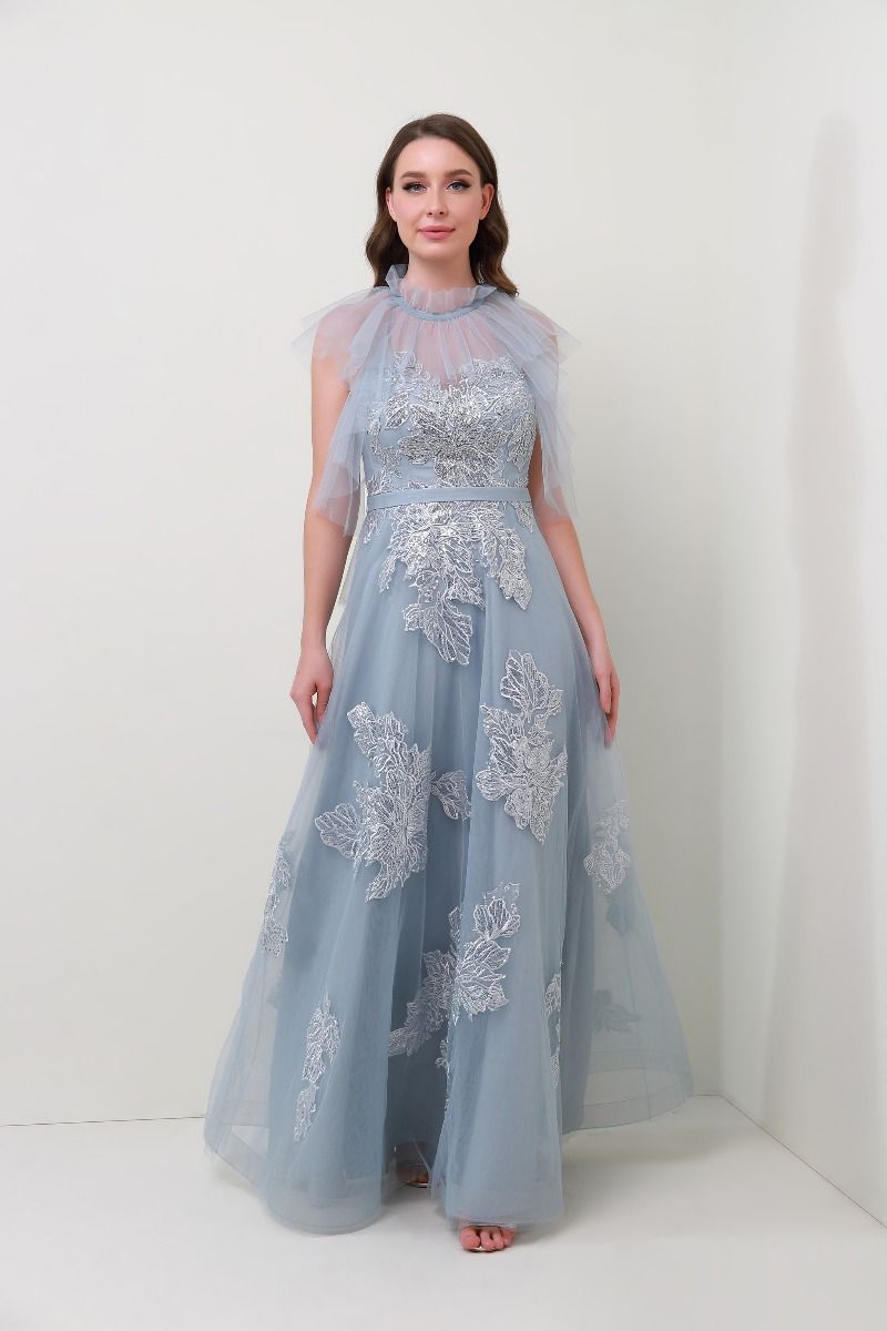 Frill trimming neckline dress