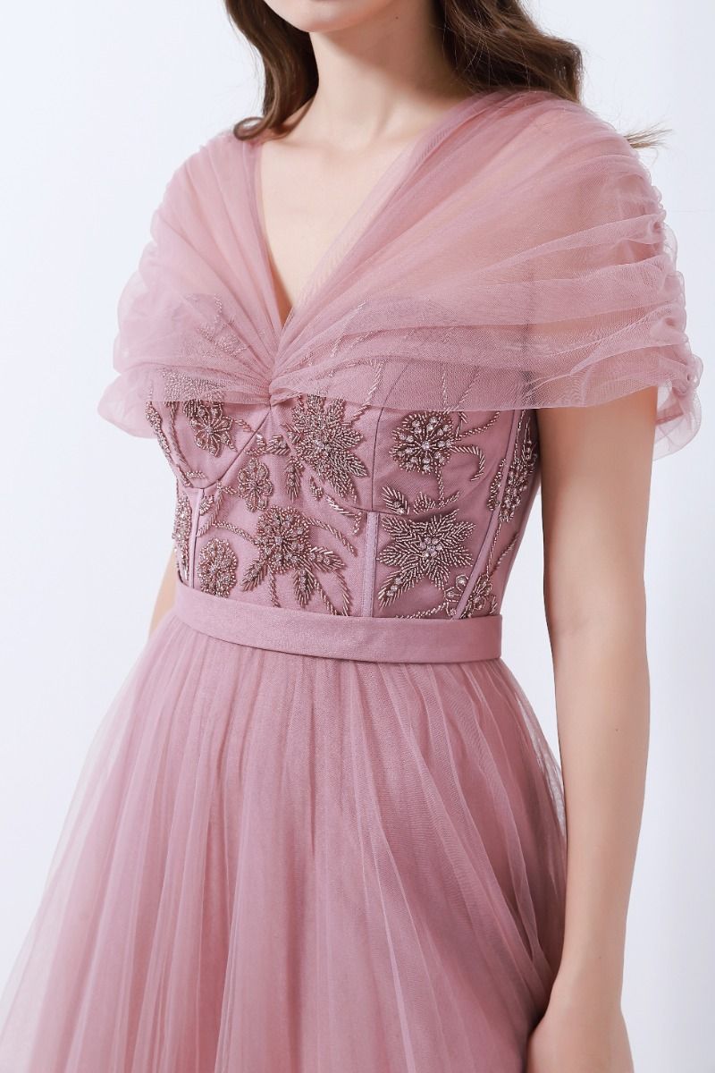 Embellished cape dress